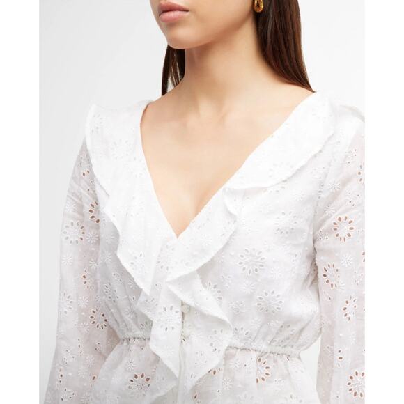 FRAME Ruffle-Front Eyelet Top Med $398 - Picture 2 of 5